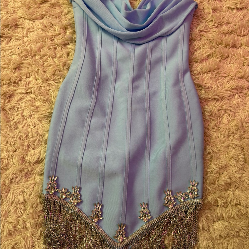 Elegant Light Blue Beaded Dress